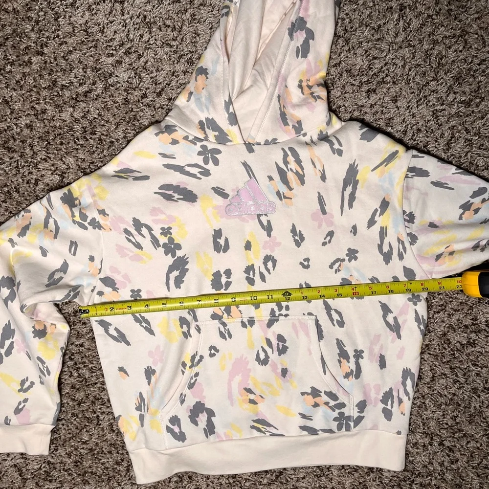 Adidas Girls Leopard Floral Print Hoodie Pastel Pink Yellow‎ Grey Loose Fit NWT